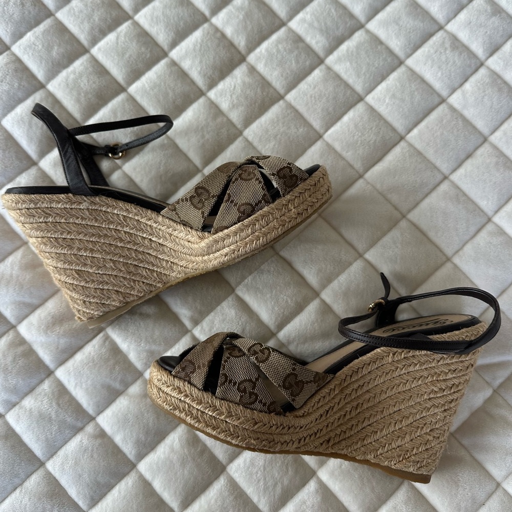 Authentic Gucci GG Canvas Wedge Espadrilles - Picture 2 of 9
